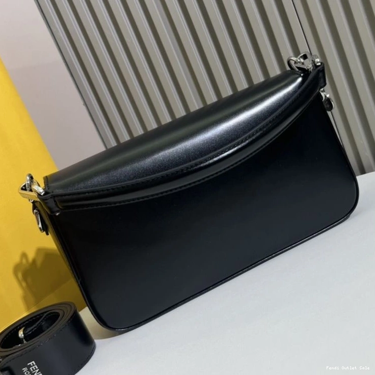 Affordable Medium Leather Bag Black Baguette Fendi Tiffany In Smooth 0812